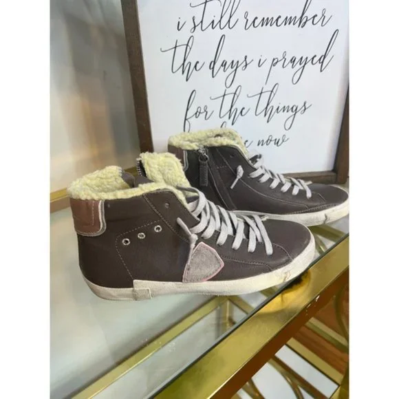 NEW Philippe Model Prsx High Top Women's Sneakers in Leather Color: Anthracite